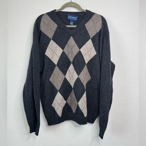 Davis & Squire Men’s Sz L 100% Cashmere Argyle V-Neck Sweater Pullover Grandpa